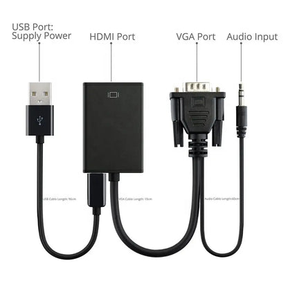 VGA to Hdmi Converter Adapter Cable With Audio Output 1080P - Dapteri - Dapteri