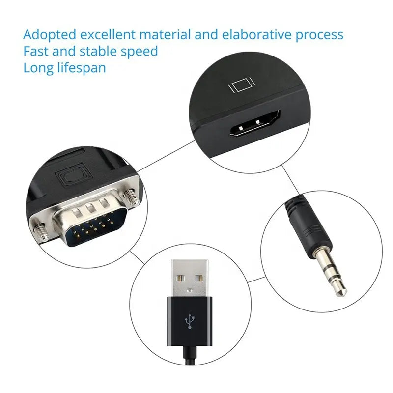 VGA to Hdmi Converter Adapter Cable With Audio Output 1080P - Dapteri - Dapteri