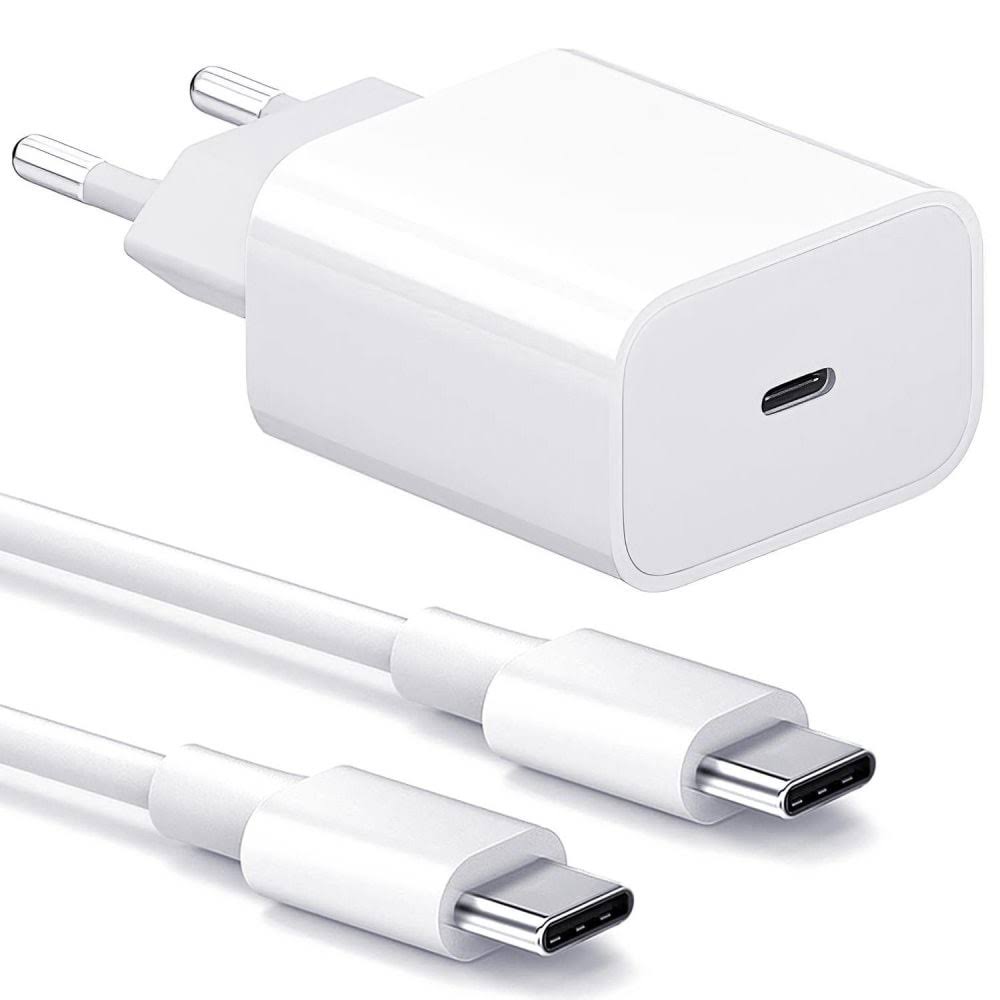 Dapteri Pikalaturi 25W Usb-C Virtalähde + Kaapeli 1m, 3A - Valkoinen - Dapteri