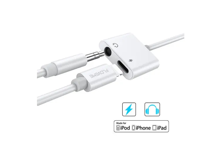 Dapteri Lightning/ 3.5 mm -adapteri, 12W, 10cm - Valkoinen - Dapteri