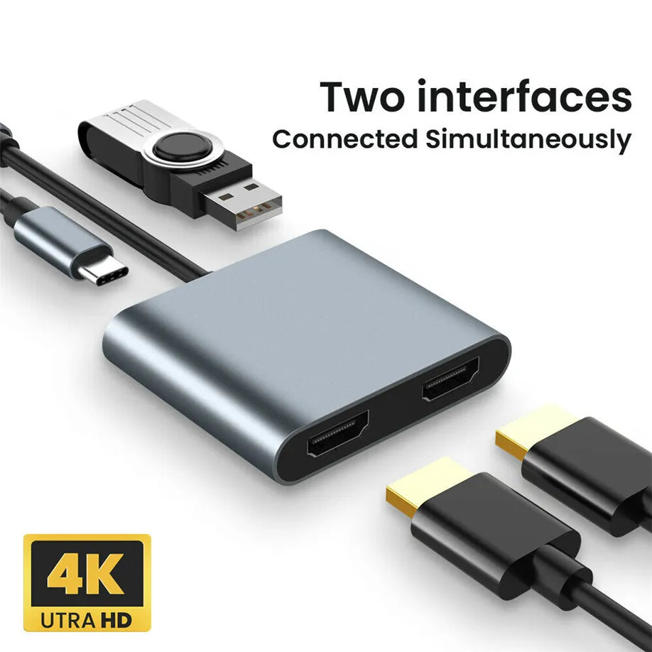 4 In 1 Usb Type C To Dual Hdmi Adapter 4k Type-C To Hdmi Dual Näytöön - Dapteri