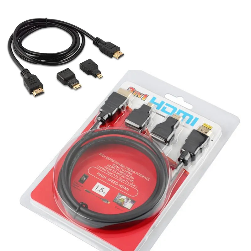 HDMI-Kaapeli 3-1 Minihdmi- ja Mikrohdmi-Muunninten Kanssa Mies-Mieskaapeli 1,5 M Videokameraan, Tabletti-Tietokoneeseen Ja Televisioon - Dapteri