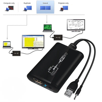 Dapteri USB 3.0 HDMI-Ääni-Videomuunnin 1080p HDMI-Projektori 3,5 mm:n Audioliitännällä Ja Liitäntäadapterilla. - Dapteri