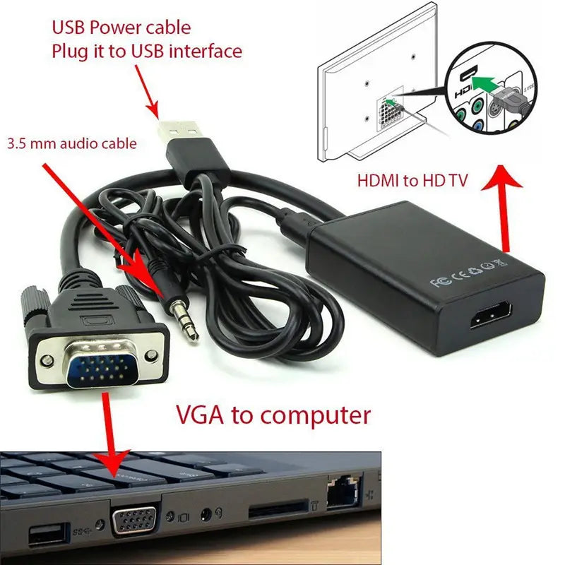 VGA to Hdmi Converter Adapter Cable With Audio Output 1080P - Dapteri