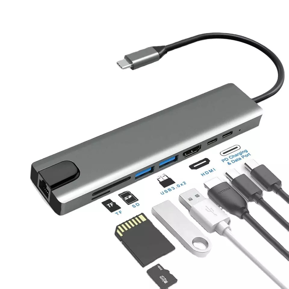 Dapteri 8-in-1, 4K, MicroSD USB-C/ HDMI-sovitin, max 15W, 4.5V, 3A Adapteri - Dapteri