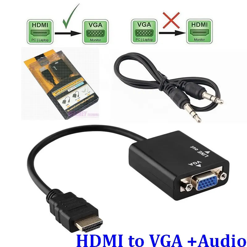 Hdmi / Vga-Sovitin 3.5mm Aux-Kaapelilla - Dapteri