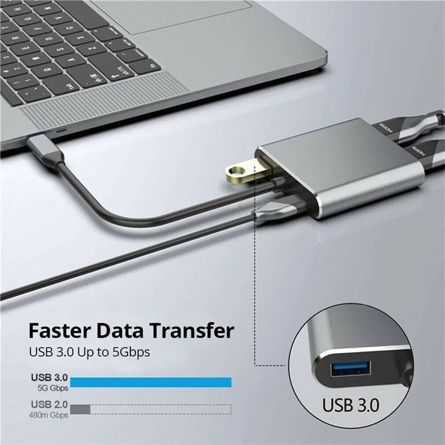 4 In 1 Usb Type C To Dual Hdmi Adapter 4k Type-C To Hdmi Dual Näytöön - Dapteri