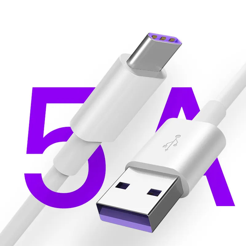 Dapteri USB-A/ USB-C -Kaapeli, 5A - 1m - Nopea Laturi - Valkoinen - Dapteri